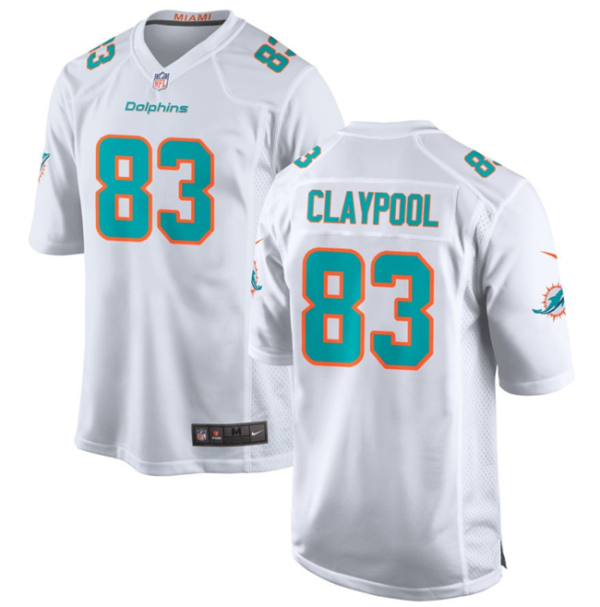 Men's Miami Dolphins #83 Chase Claypool White Stitched Game Football Jersey - Custom Name