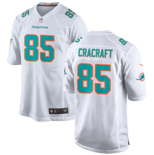 Men's Miami Dolphins #85 River Cracraft White Stitched Game Jersey - Custom Name