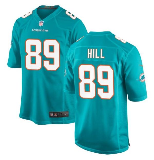 Men's Miami Dolphins #89 Julian Hill Aqua Stitched Game Jersey - Custom Name