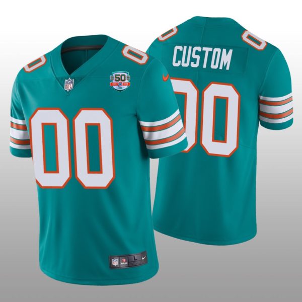 Men's Miami Dolphins Active Player Custom 2022 Aqua With 50th Perfect Season Patch Limited Stitched Jersey - Custom Name