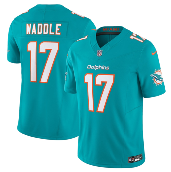 Men's Miami Dolphins V17 Jaylen Waddle Aqua 2023 F.U.S.E Vapor Limited Stitched Football Jersey  - Custom Name