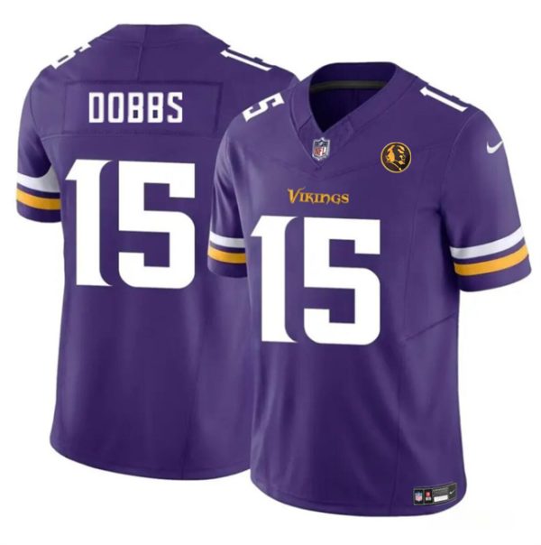 Men's Minnesota Vikings #15 Josh Dobbs Purple 2023 F.U.S.E. With John Madden Patch Vapor Limited Stitched Football Jersey  - Custom Name