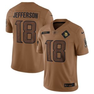 Men's Minnesota Vikings #18 Justin Jefferson 2023 Brown Salute To Service Limited Football Jersey  - Custom Name