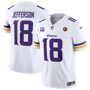 Men's Minnesota Vikings #18 Justin Jefferson White 2023 F.U.S.E. With 1-star C Patch And John Madden Patch Vapor Limited Stitched Football Jersey - Custom Name