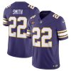 Men's Minnesota Vikings #22 Harrison Smith Purple 2024 F.U.S.E. Throwback With 4-Star C Patch Vapor Untouchable Limited Stitched Jersey  - Custom Name