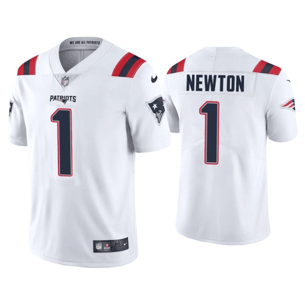 Men's New England Patriots #1 Cam Newton 2020 White Vapor Untouchable Limited Stitched NFL Jersey - Custom Name