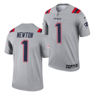 Men's New England Patriots #1 Cam Newton 2021 Gray Inverted Legend Stitched Jersey - Custom Name