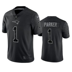 Men's New England Patriots #1 DeVante Parker Black Reflective Limited Stitched Football Jersey - Custom Name