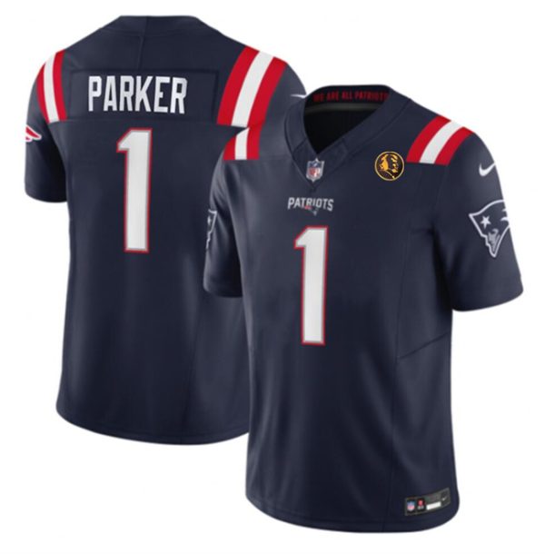 Men's New England Patriots #1 DeVante Parker Navy 2023 F.U.S.E. With John Madden Patch Vapor Limited Stitched Football Jersey - Custom Name