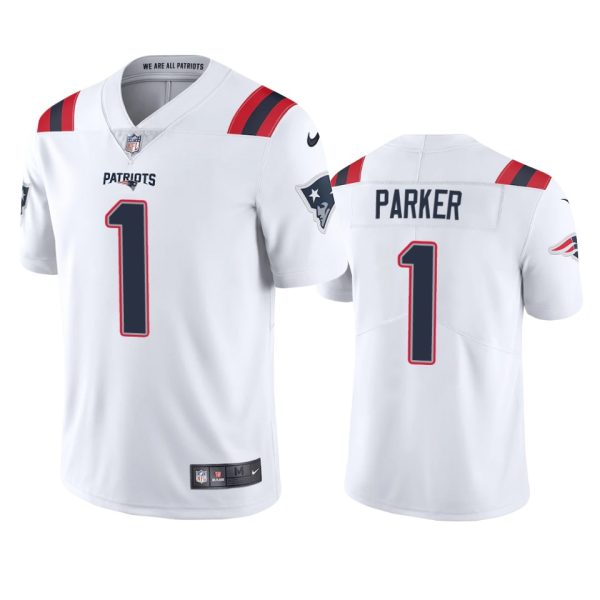 Men's New England Patriots #1 DeVante Parker White Vapor Untouchable Limited Stitched Jersey - Custom Name