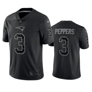 Men's New England Patriots #3 Jabrill Peppers Black Reflective Limited Stitched Football Jersey - Custom Name