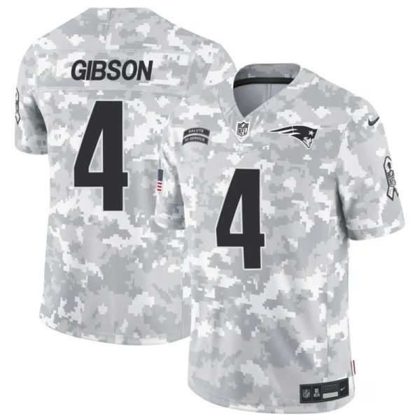 Men's New England Patriots #4 Antonio Gibson 2024 F.U.S.E Arctic Camo Salute to Service Limited Stitched Jersey - Custom Name
