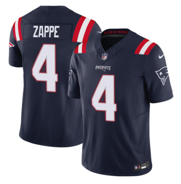 Men's New England Patriots #4 Bailey Zappe Navy 2023 F.U.S.E. Vapor Limited Stitched Football Jersey - Custom Name