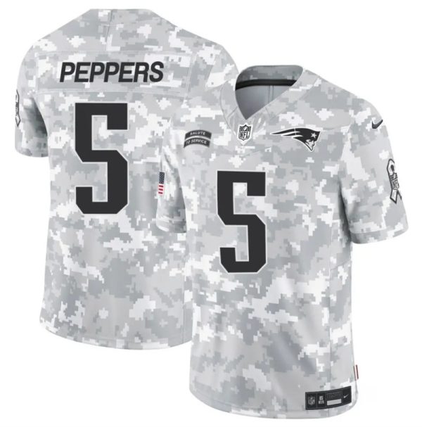 Men's New England Patriots #5 Jabrill Peppers 2024 F.U.S.E Arctic Camo Salute to Service Limited Stitched Jersey - Custom Name