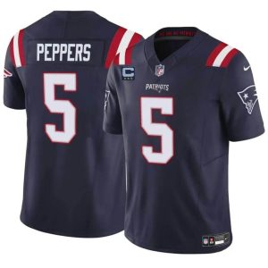 Men's New England Patriots #5 Jabrill Peppers Navy F.U.S.E. With 3-Star C Patch Vapor Limited Stitched Football Jersey - Custom Name