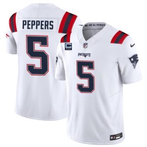 Men's New England Patriots #5 Jabrill Peppers White F.U.S.E. With 3-Star C Patch Vapor Limited Stitched Football Jersey - Custom Name