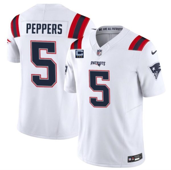 Men's New England Patriots #5 Jabrill Peppers White F.U.S.E. With 3-Star C Patch Vapor Limited Stitched Football Jersey - Custom Name