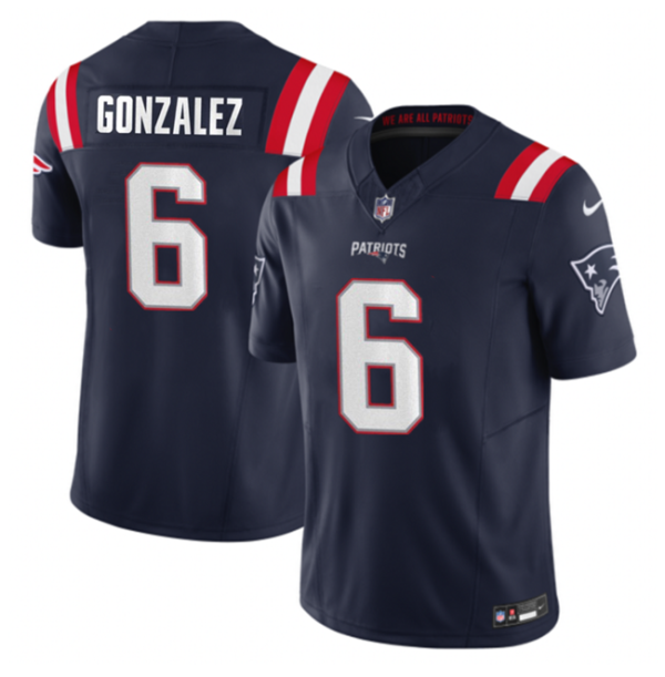 Men's New England Patriots #6 Christian Gonzalez Navy 2023 F.U.S.E. Vapor Limited Stitched Football Jersey - Custom Name