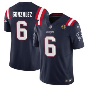 Men's New England Patriots #6 Christian Gonzalez Navy 2023 F.U.S.E. With John Madden Patch Vapor Limited Stitched Football Jersey - Custom Name