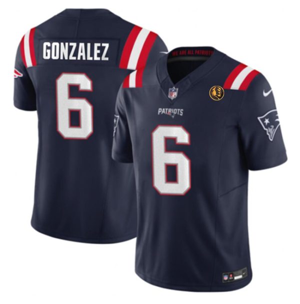 Men's New England Patriots #6 Christian Gonzalez Navy 2023 F.U.S.E. With John Madden Patch Vapor Limited Stitched Football Jersey - Custom Name