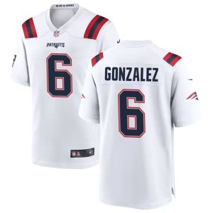 Men's New England Patriots #6 Christian Gonzalez White Stitched Game Jersey - Custom Name