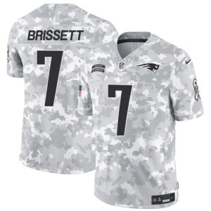 Men's New England Patriots #7 Jacoby Brissett 2024 F.U.S.E Arctic Camo Salute to Service Limited Stitched Jersey - Custom Name