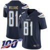 Nike Chargers #81 Mike Williams Navy Blue Team Color Men's Stitched NFL 100th Season Vapor Limited Jersey - Custom Name