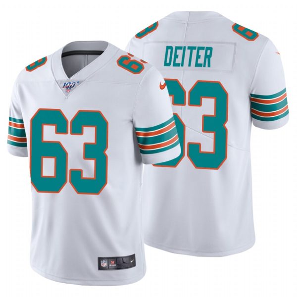 Nike Dolphins #63 Michael Deiter White Alternate Men's Stitched NFL 100th Season Vapor Untouchable Limited Jersey  - Custom Name