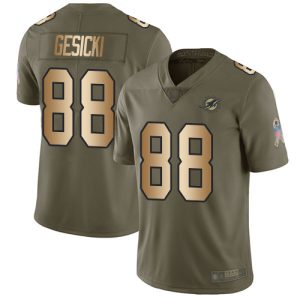 Nike Dolphins #88 Mike Gesicki Olive Gold Men's Stitched NFL Limited 2017 Salute To Service Jersey