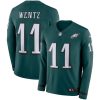 Men's Eagles #11 Carson Wentz Midnight Green Team Color Men's Stitched NFL Limited Therma Long Sleeve Jersey - Custom Name
