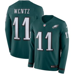 Men's Eagles #11 Carson Wentz Midnight Green Team Color Men's Stitched NFL Limited Therma Long Sleeve Jersey - Custom Name