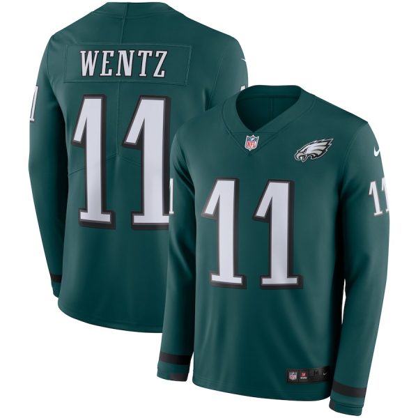 Men's Eagles #11 Carson Wentz Midnight Green Team Color Men's Stitched NFL Limited Therma Long Sleeve Jersey - Custom Name