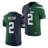 Men's NJets #2 Zach Wilson 2021 Green Navy NFL Split Stitched Jersey - Custom Name