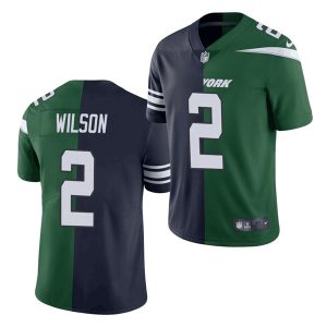 Men's NJets #2 Zach Wilson 2021 Green Navy NFL Split Stitched Jersey - Custom Name