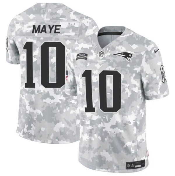 Men's New England Patriots #10 Drake Maye 2024 F.U.S.E Arctic Camo Salute to Service Limited Stitched Jersey - Custom Name