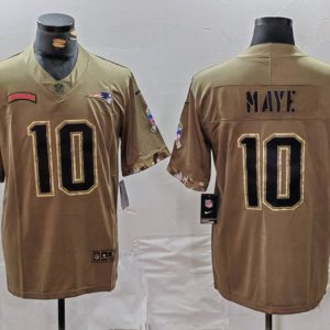 Men's New England Patriots #10 Drake Maye Olive 2022 Salute To Service Limited Stitched Jersey - Custom Name