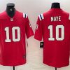 Men's New England Patriots #10 Drake Maye Red 2024 Draft Vapor Limited Stitched Football Jersey - Custom Name