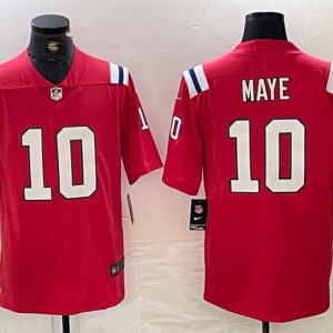 Men's New England Patriots #10 Drake Maye Red 2024 Draft Vapor Limited Stitched Football Jersey - Custom Name