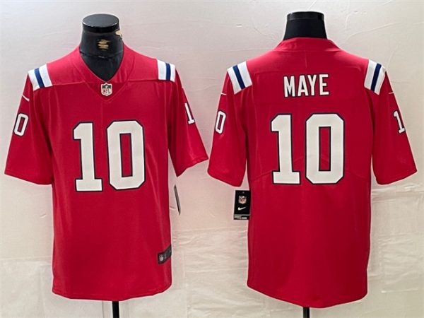 Men's New England Patriots #10 Drake Maye Red 2024 Draft Vapor Limited Stitched Football Jersey - Custom Name
