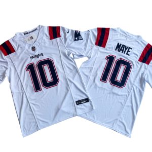 Men's New England Patriots #10 Drake Maye White 2024 Draft F.U.S.E Vapor Limited Stitched Football Jersey - Custom Name