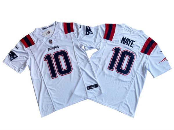 Men's New England Patriots #10 Drake Maye White 2024 Draft F.U.S.E Vapor Limited Stitched Football Jersey - Custom Name
