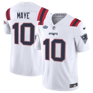 Men's New England Patriots #10 Drake Maye White 2024 With Draft Patch F.U.S.E Vapor Limited Stitched Football Jersey - Custom Name