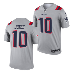 Men's New England Patriots #10 Mac Jones 2021 Gray Inverted Legend Stitched Jersey - Custom Name