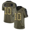 Men's New England Patriots #10 Mac Jones 2021 Olive Camo Salute To Service Limited Stitched Jersey - Custom Name