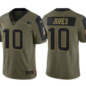 Men's New England Patriots #10 Mac Jones 2021 Olive Salute To Service Limited Stitched - Custom Name