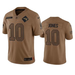 Men's New England Patriots #10 Mac Jones 2023 Brown Salute To Service Limited Stitched Football Jersey - Custom Name
