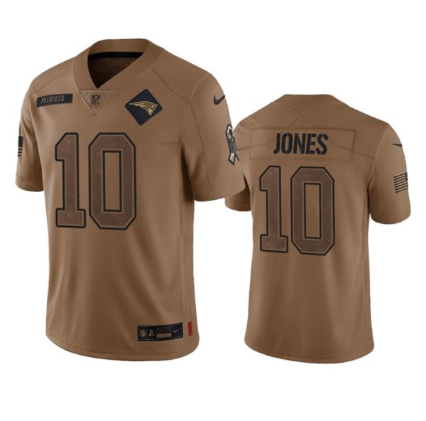 Men's New England Patriots #10 Mac Jones 2023 Brown Salute To Service Limited Stitched Football Jersey - Custom Name