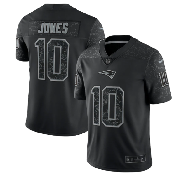 Men's New England Patriots #10 Mac Jones Black Reflective Limited Stitched Football Jersey - Custom Name