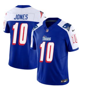 Men's New England Patriots #10 Mac Jones Blue White 2023 F.U.S.E. Vapor Limited Stitched Football Jersey - Custom Name