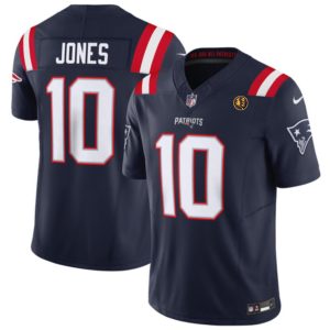 Men's New England Patriots #10 Mac Jones Navy 2023 F.U.S.E. With John Madden Patch Vapor Limited Stitched Football Jersey - Custom Name